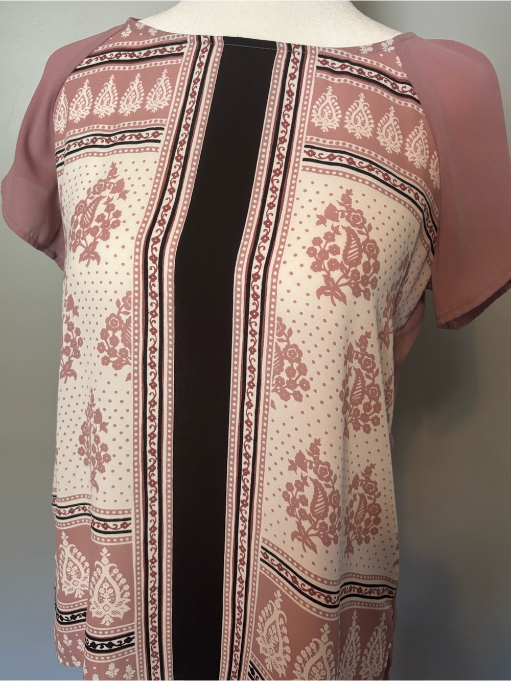 LOFT Dusty Pink & Black Patterned Short Sleeve Blouse